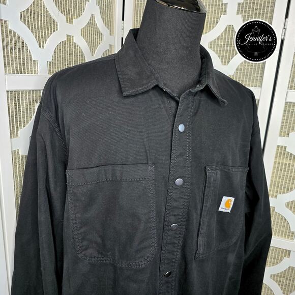 Carhartt Men's Black Rugged Flex® Relaxed Fit Fleece-Lined Shirt Jacket 2XL Tall - Picture 3 of 15